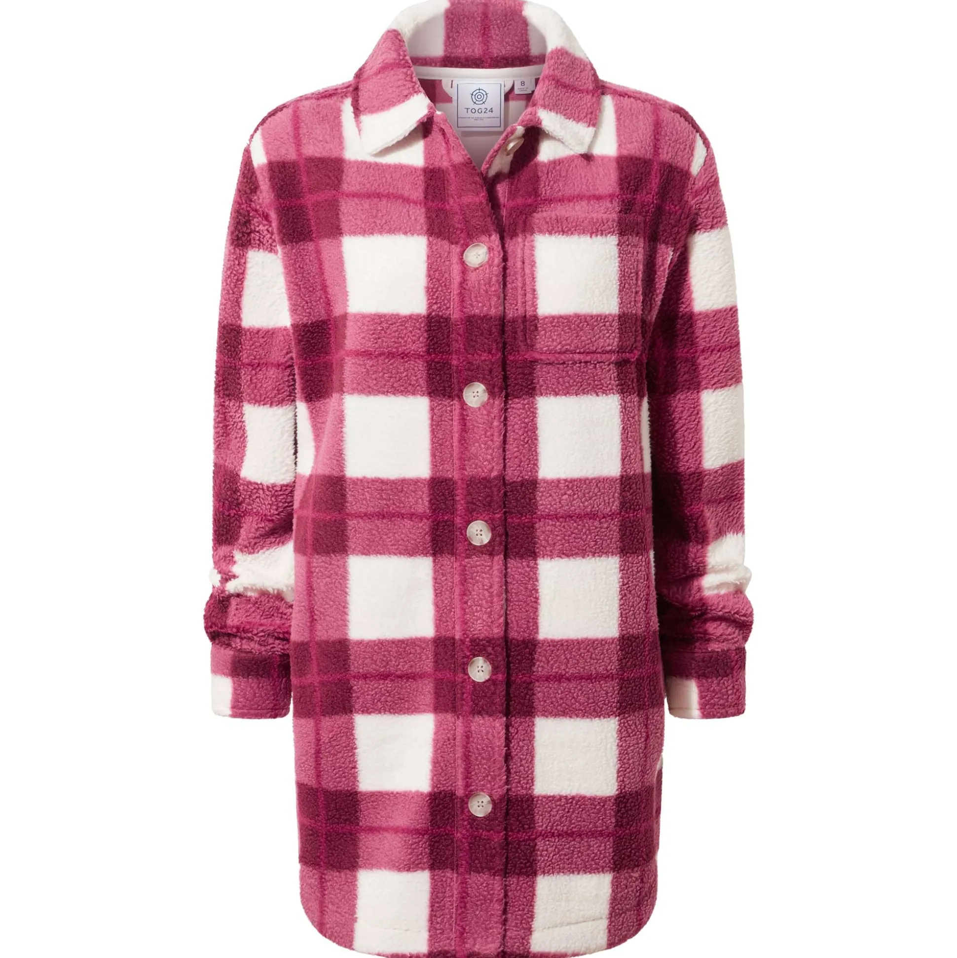 Sally Womens Sherpa Fleece Shacket - Burgundy Check