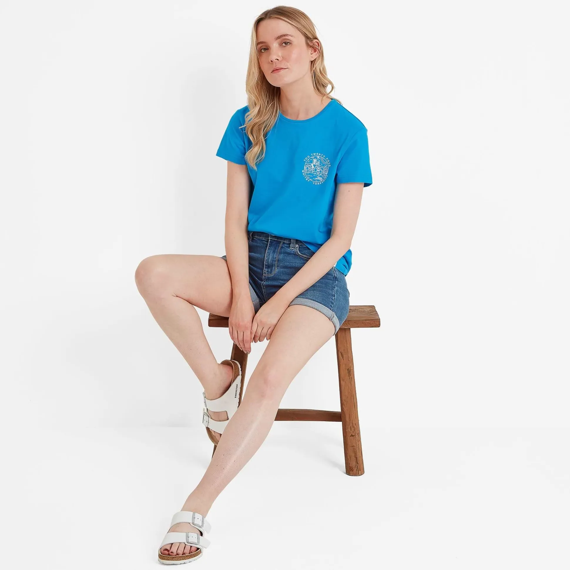 Seaside Womens 100% Cotton T-Shirt - Azure Blue