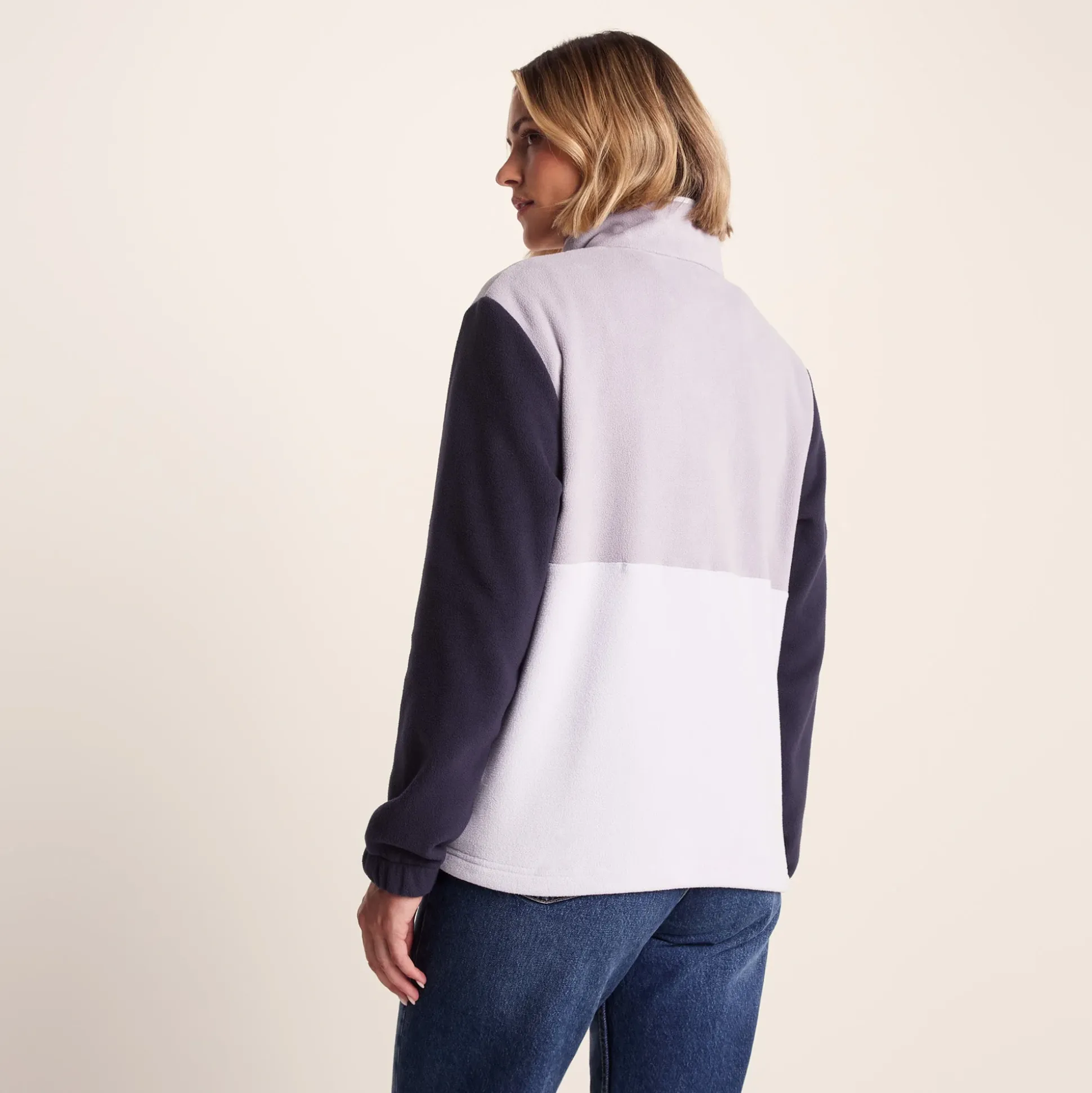 Symes Womens Relaxed Fit 1/2 Neck Microfleece Pullover - Lavender Grey/Oxford Blue