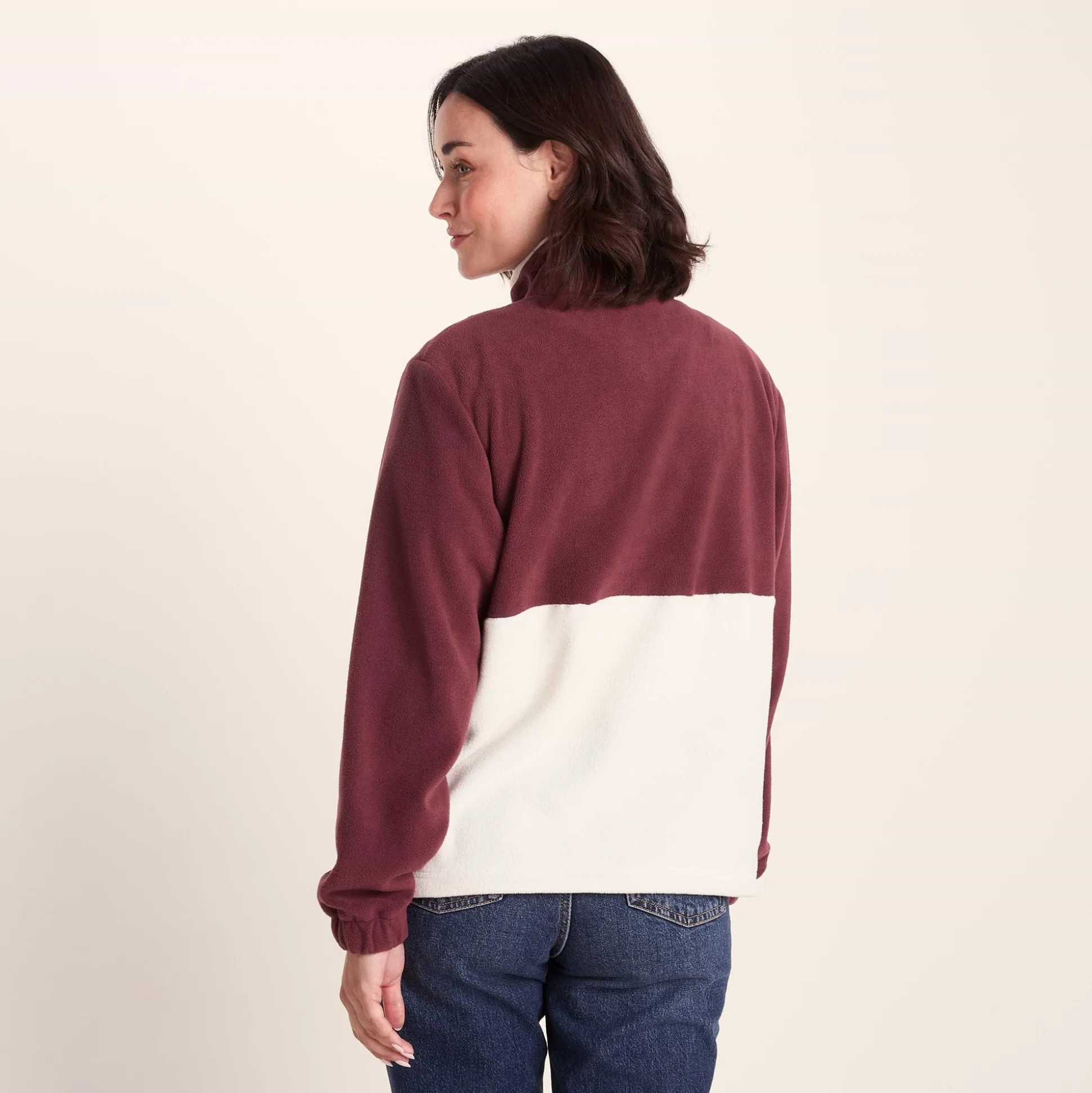 Symes Womens Relaxed Fit 1/2 Neck Microfleece Pullover - Vanilla/Burgundy