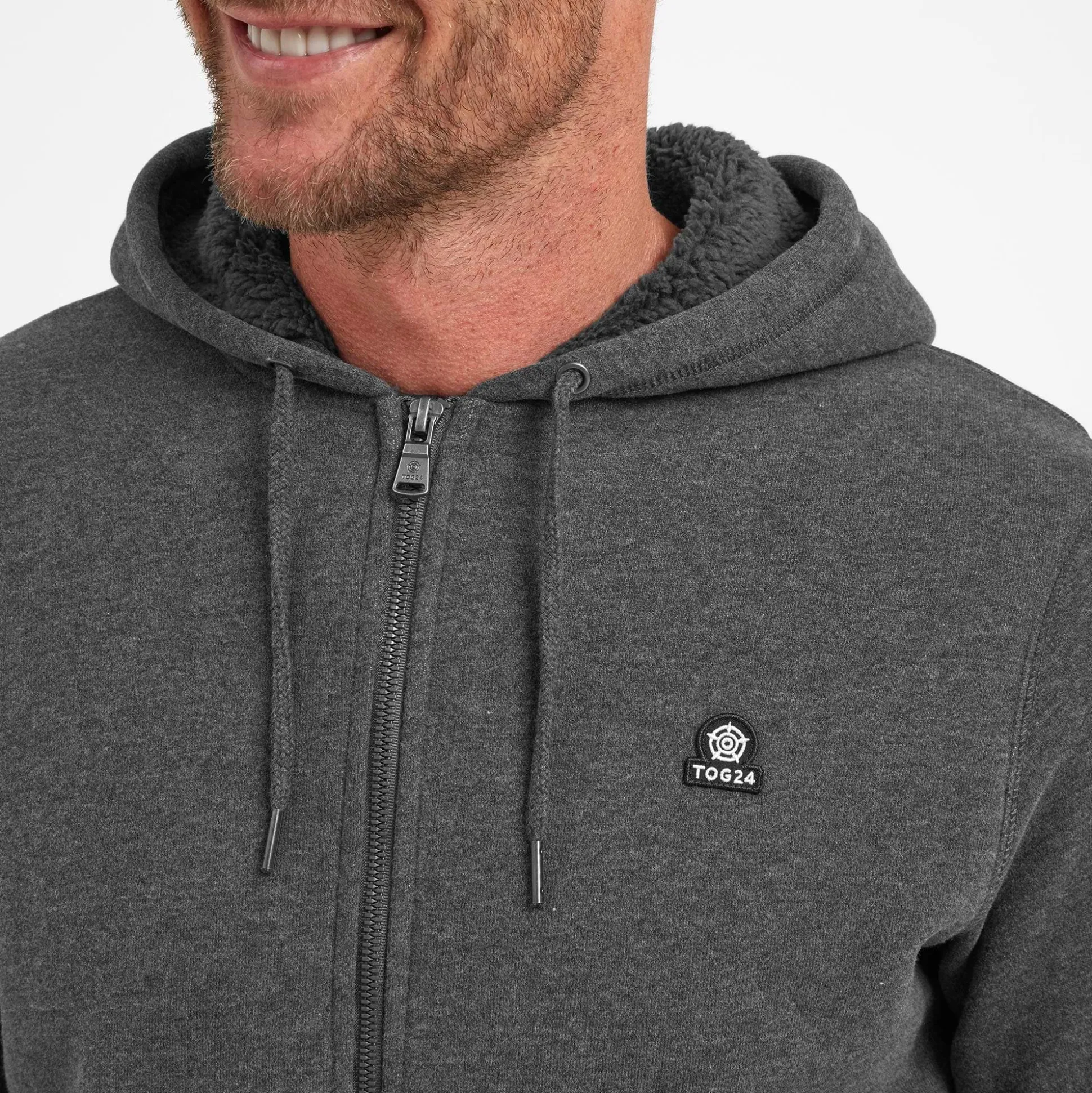Timble Mens Sherpa Fleece Lined Hoody - Dark Grey Marl