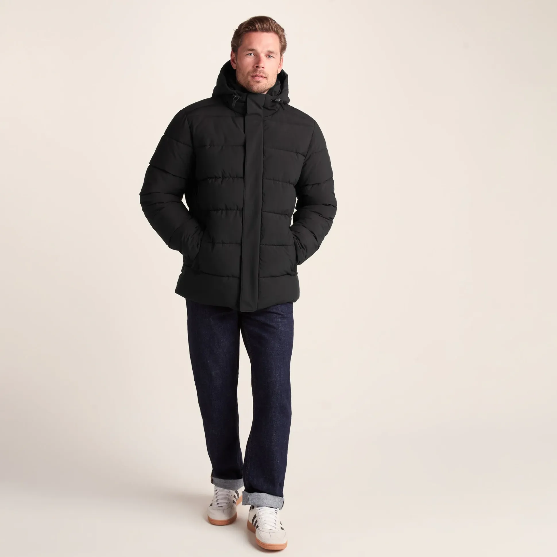 Tunnard Mens Short Shower Resistant Insulated Jacket - Black